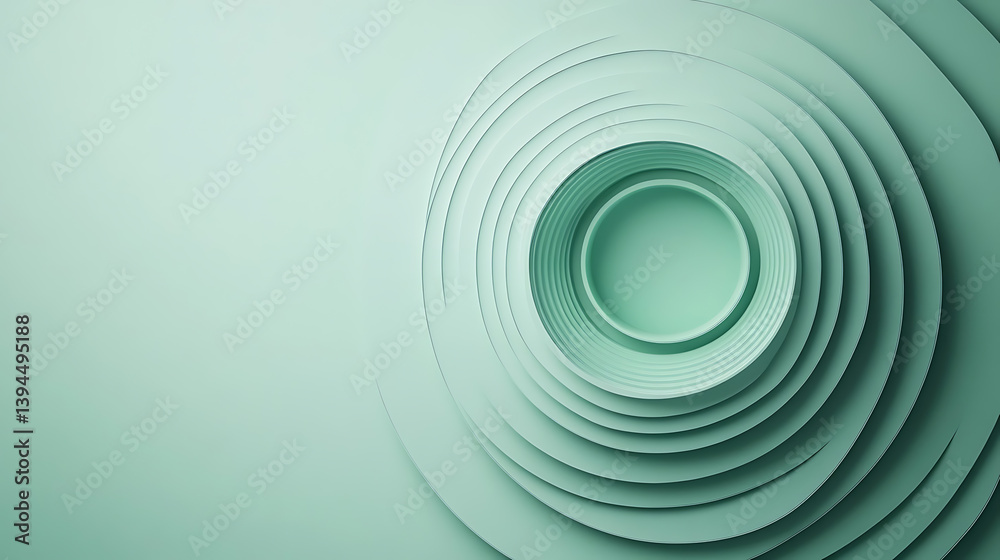 Fototapeta premium Sparse concentric blocks on a soft pastel green backdrop, Geometric shapes expanding symmetrically with central space, Block-expansion minimalist style