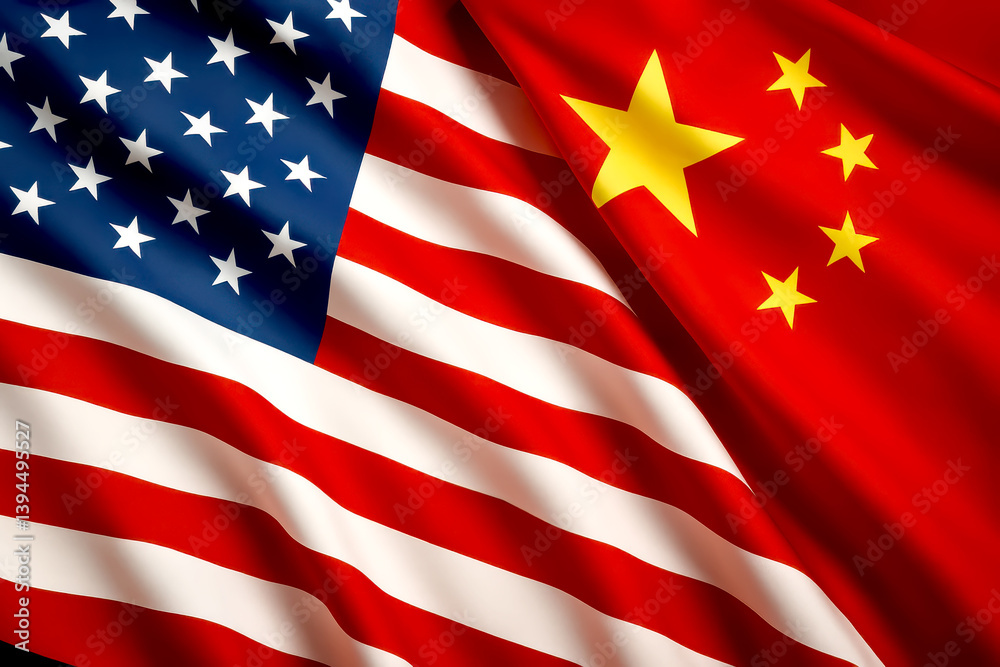 Flags USA / China / Relations / Conflict