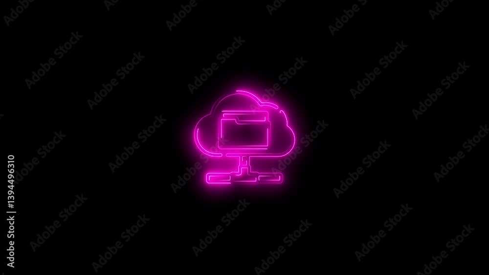 neon glowing device folder icon animated on black background. neon glowing device folder icon animated on black background.