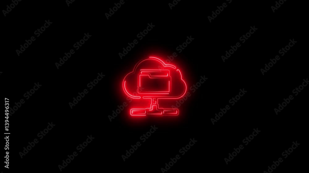 neon glowing device folder icon animated on black background. neon glowing device folder icon animated on black background.