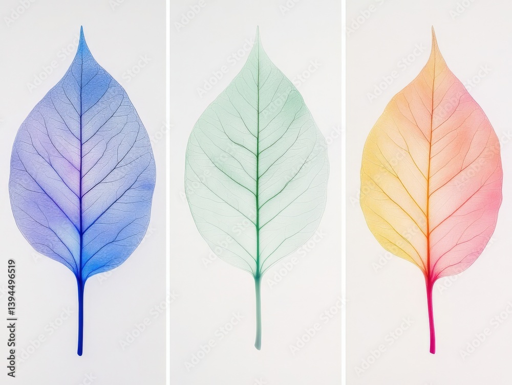 Fototapeta premium Colorful leaf veins on white