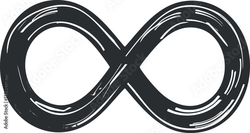 Abstract black and white infinity symbol with textured design and continuous loop shape.