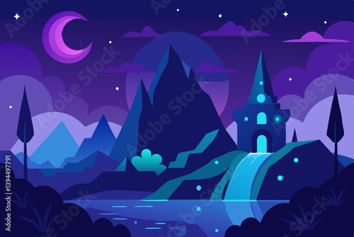 night landscape with moon