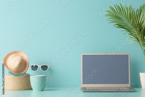 Summer accessories and laptop