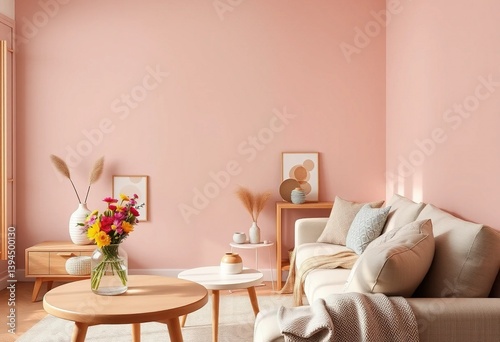 Modern living room with stylish furniture and floral decor in a cozy home setting