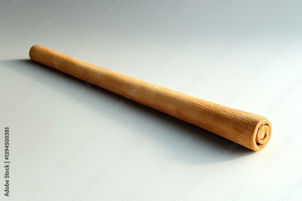 A long wooden scroll resting on a smooth white surface A long wooden scroll resting on a smooth white surface