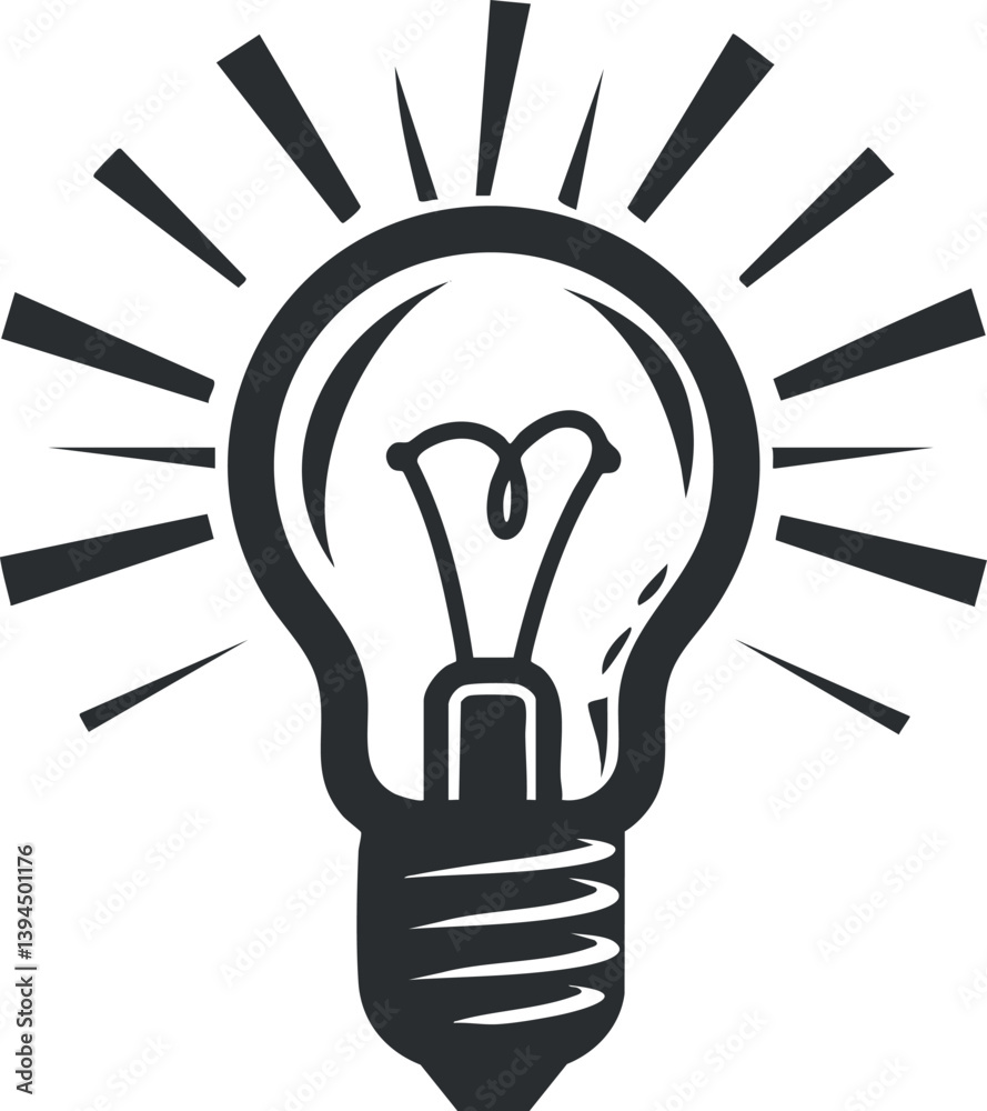 Black and white illustration of a lightbulb radiating light, symbolizing innovation and ideas. Black and white illustration of a lightbulb radiating light, symbolizing innovation and ideas.