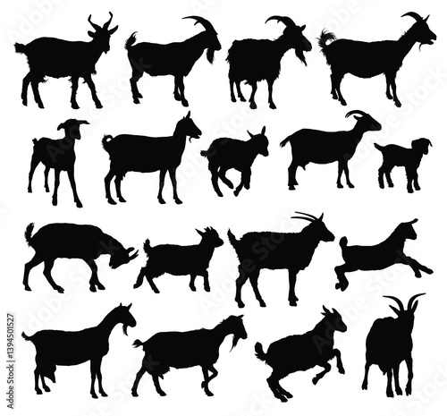 A set silhouettes of farm goats.

