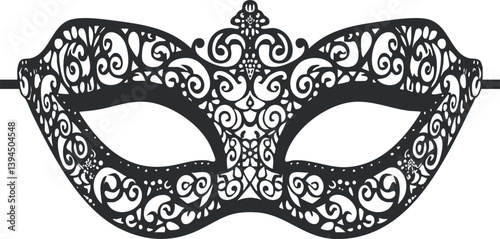 Elegant black ornate masquerade mask with intricate lace design for costume parties.
