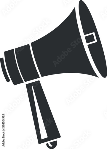 Black and white megaphone icon symbolizing communication and announcement in a minimalist design.