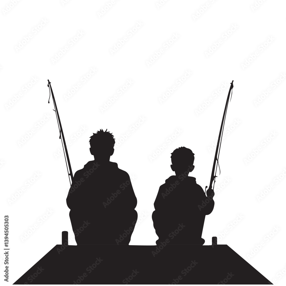 Obraz premium Father and Son Fishing Silhouette Tranquil Bonding Moment.
