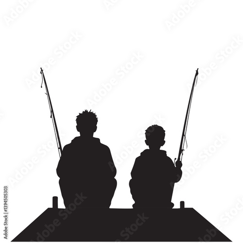 Father and Son Fishing Silhouette Tranquil Bonding Moment.