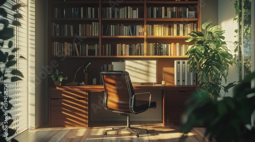 Cozy home office with sunlight