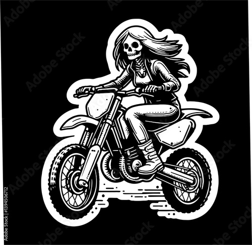 vector illustration of Skull head ridding motorbike 