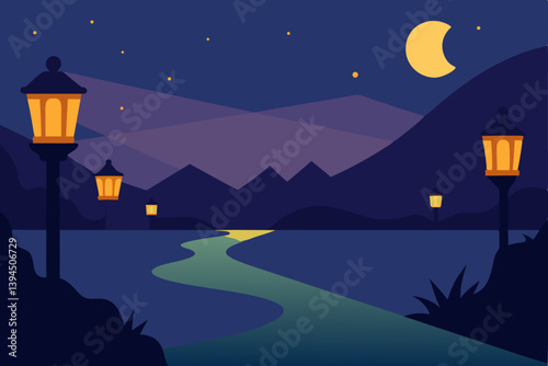 vector illustration of a night city