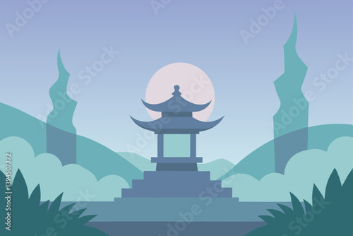 vector illustration of a pagoda in the background