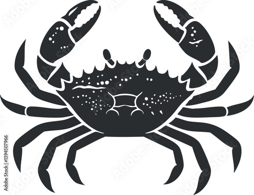 Black silhouette of a crab with detailed claws and shell, perfect for marine-themed designs.