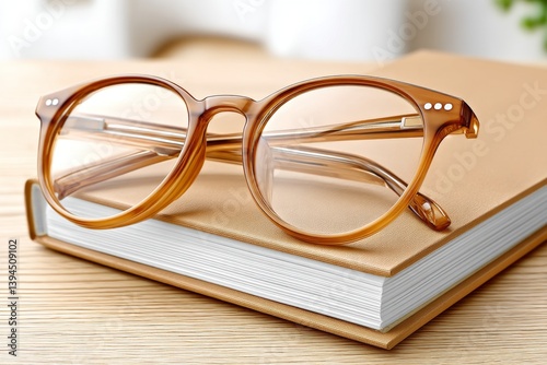 A clean icon of reading glasses resting on a closed book