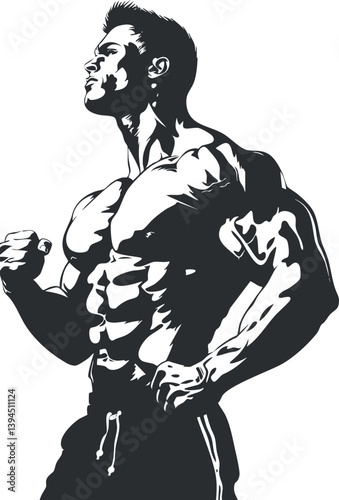Silhouette illustration of a muscular man flexing, showcasing strength and fitness.