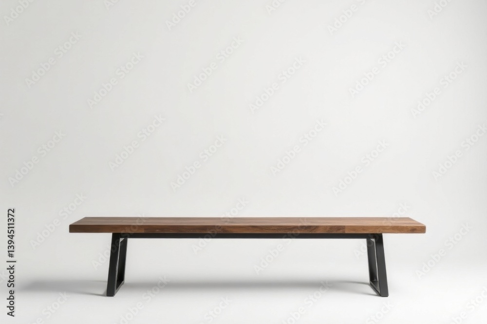 Rustic wooden bench, sleek metal frame White background , home decor, garden bench Rustic wooden bench, sleek metal frame White background , home decor, garden bench