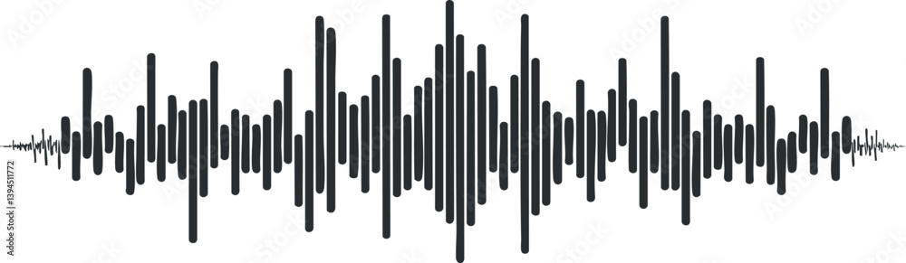 Black and white sound waveform illustration representing audio and music frequency patterns. Black and white sound waveform illustration representing audio and music frequency patterns.