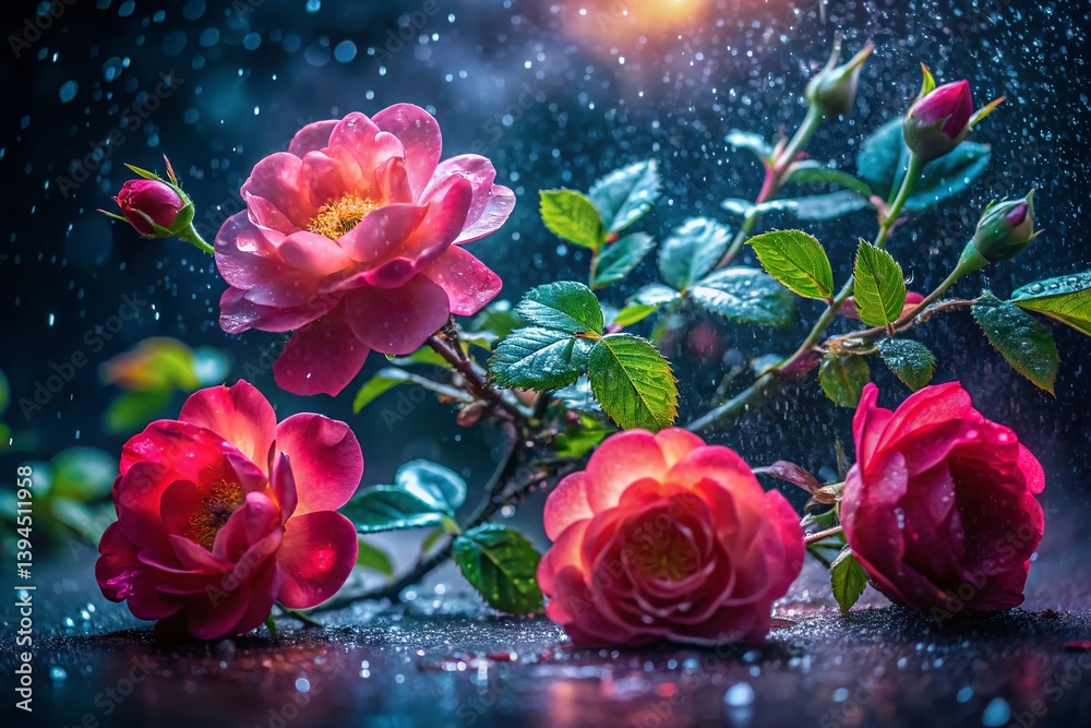 Enchanting Night Blooms Wild Roses After Spring Rain A Stunning Night Photography Capture