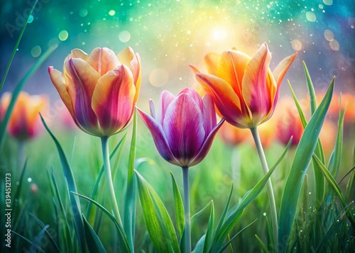 Obraz na płótnie Double Exposure of Vibrant Wild Tulips in Spring Meadow A Stunning Display of Spring Flowers in a Grassy w salonie
