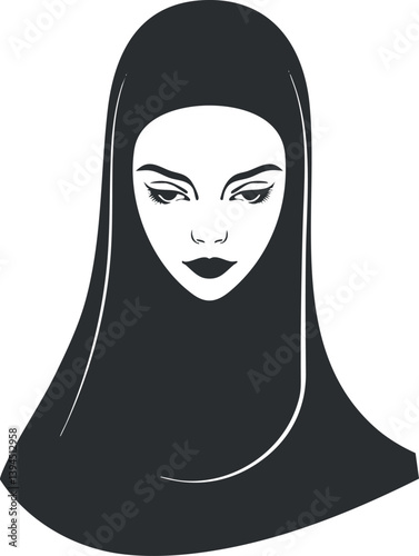 Minimalist vector silhouette of a woman in a hijab with a serene expression.