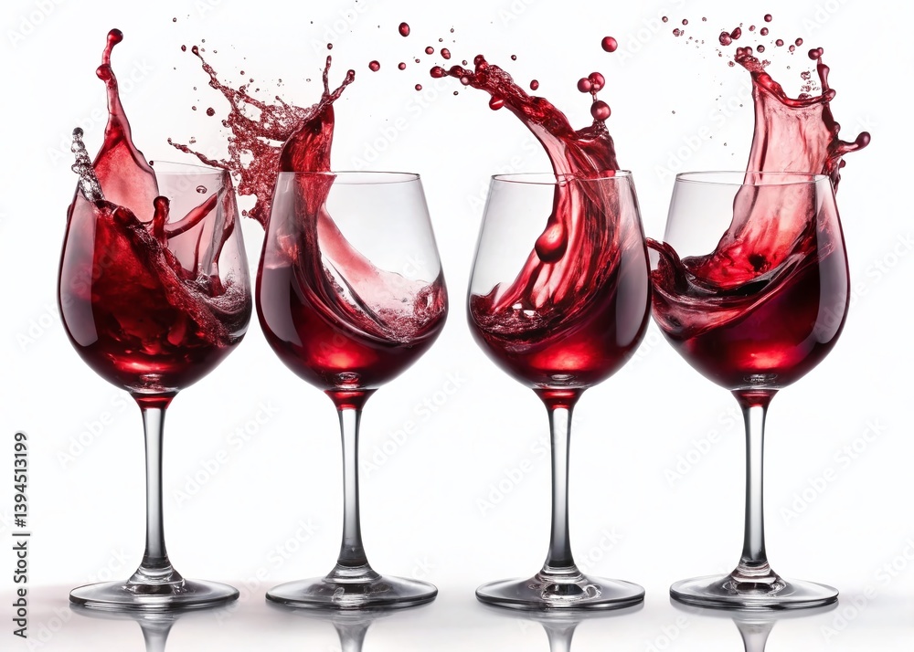Sparkling Wine Splash in Two Elegant Stemmed Glasses Against a Pristine White Background A Stunning Stock Image for