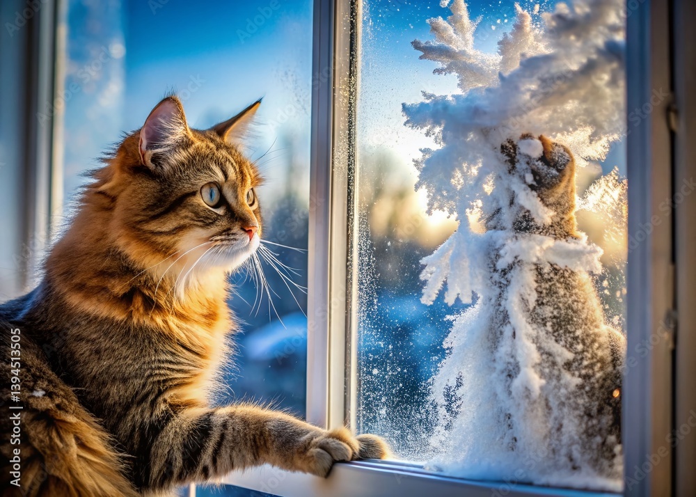 Adorable Winter Cat Cleaning Window A Felines Winter Day at the Glass
