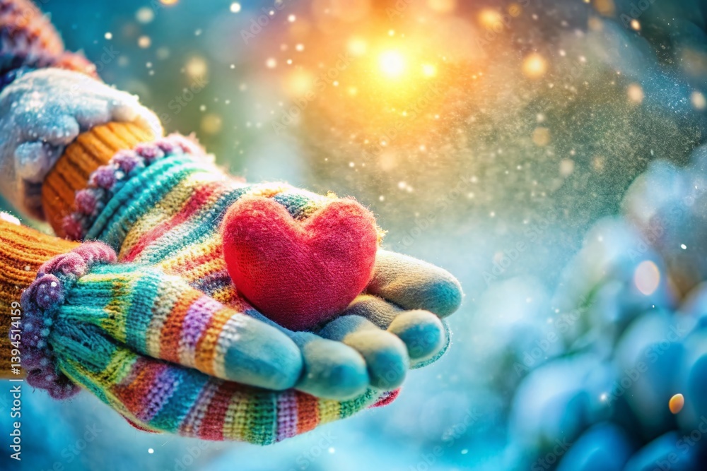 Warm Winter Embrace A Heartfelt Connection in Knitted Gloves Against a Snowy Landscape Capturing the Beauty of the
