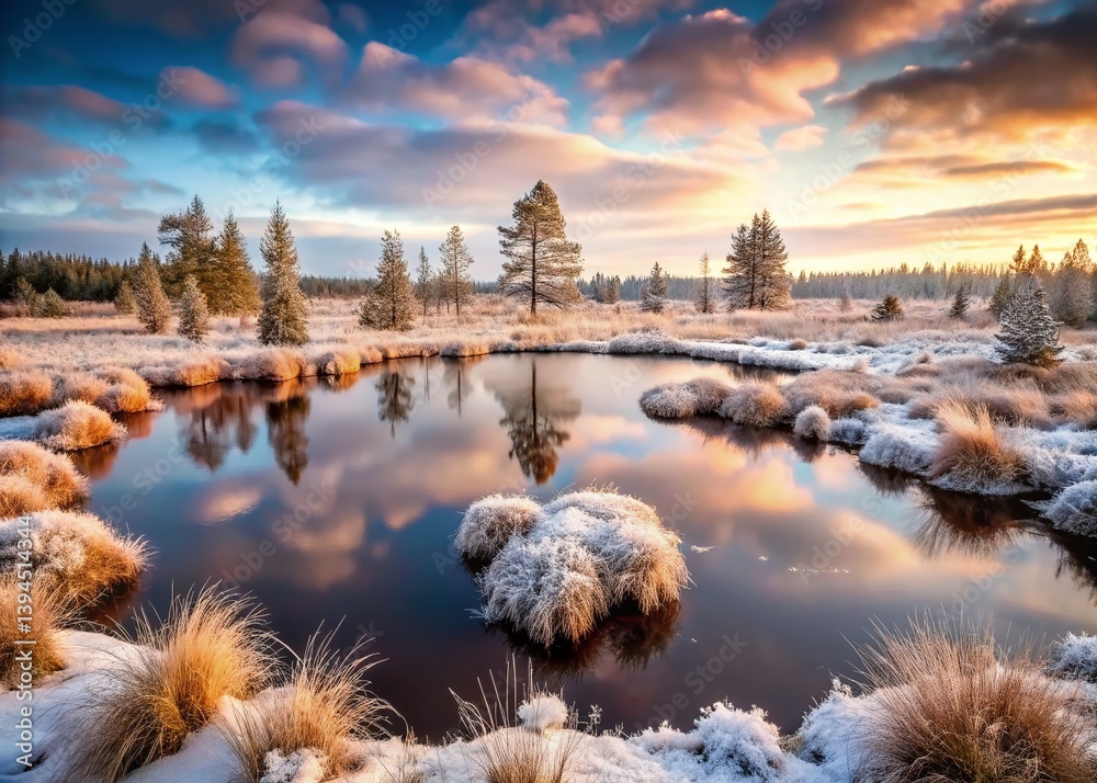 Panoramic Winter Landscape of Bohemian Peat Bogs and Ore Mountains Czech Republic A Breathtaking View of Natures Frozen