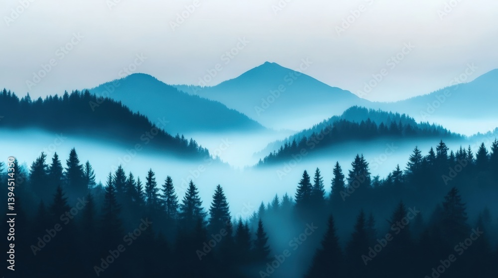 Obraz premium Blue mountain range with fog