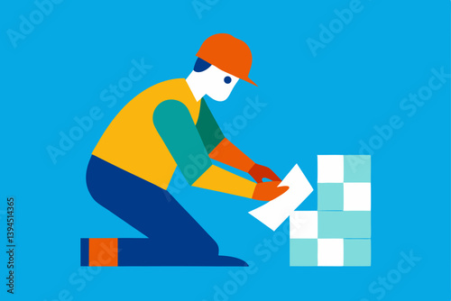 worker in a helmet with a shovel