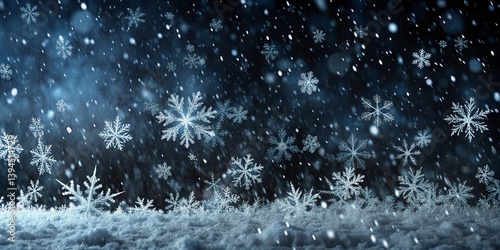 A breathtaking 4K winter snowstorm featuring a mesmerizing display of falling snowflakes against a dramatic black