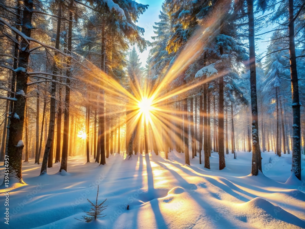 Golden Winter Sunlight Burst A Breathtaking Long Exposure Photography Capture of Winters Radiant Glow