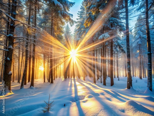 Obraz na płótnie Golden Winter Sunlight Burst A Breathtaking Long Exposure Photography Capture of Winters Radiant Glow w salonie