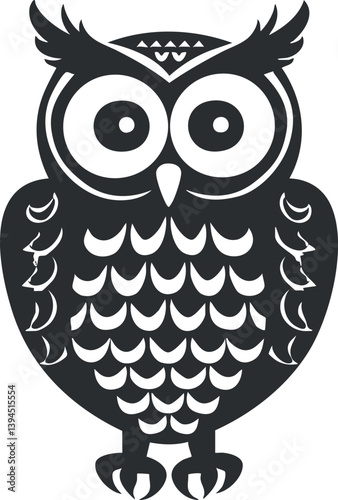 Black and white stylized owl silhouette with intricate patterns, symbolizing wisdom and mystery.