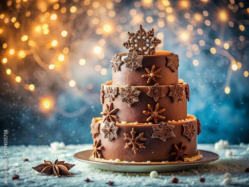 Obraz na płótnie Exquisite Chocolate Snowflake Tiered Cake a Winter Wonderland Dessert Display w salonie