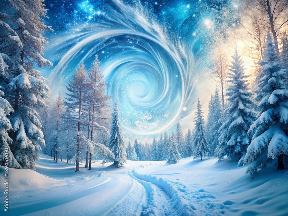 Enchanting Double Exposure A Winter Wonderland of SnowCovered Trees and Mystical Forest