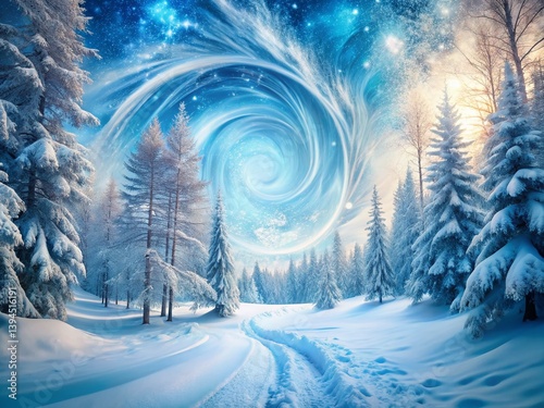Obraz na płótnie Enchanting Double Exposure A Winter Wonderland of SnowCovered Trees and Mystical Forest w salonie