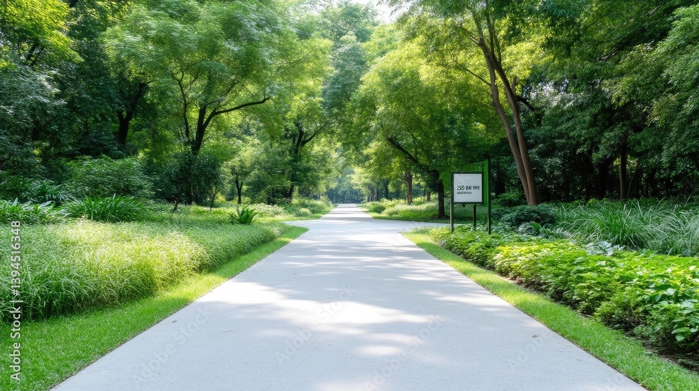 Obraz premium Scenic park pathway through lush greenery