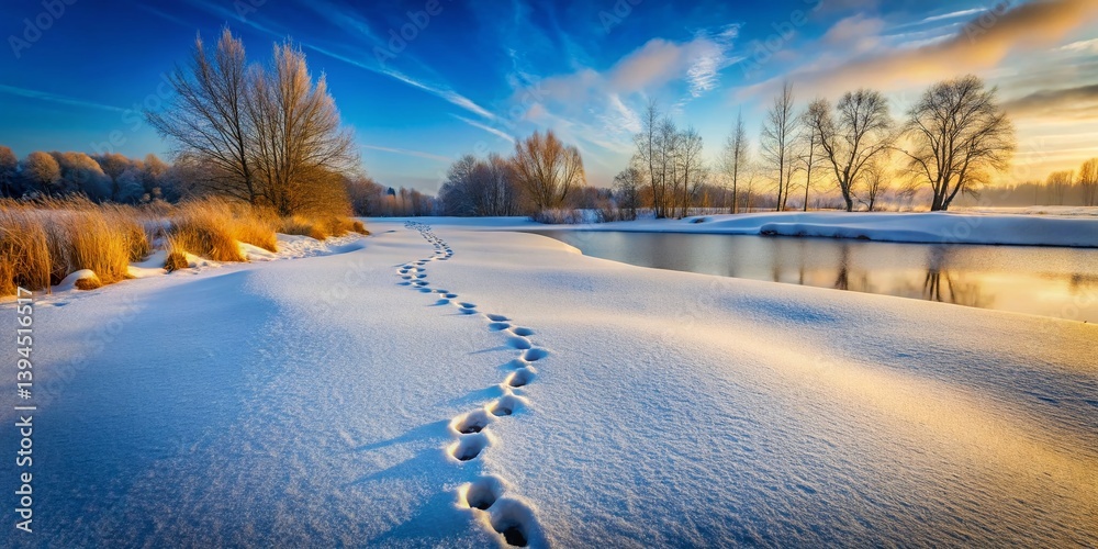 Frozen Pond Wonderland Intricate Hare Tracks on a Winters Day