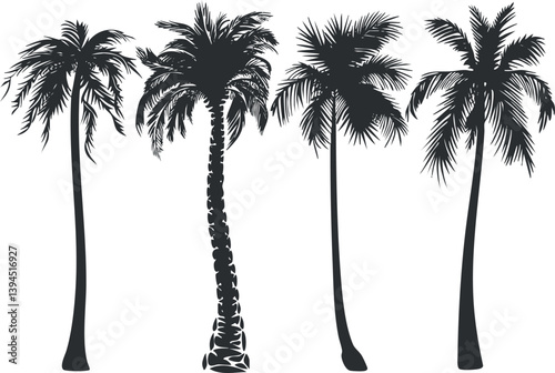 Silhouette illustration of four palm trees in a simple black and white vector design.