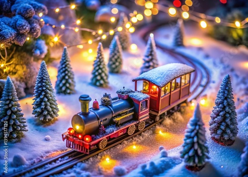 Obraz na płótnie A Magical Winter Wonderland Aerial Drone Shot of a Toy Train Christmas Scene Perfect for Holiday Inspiration and w salonie
