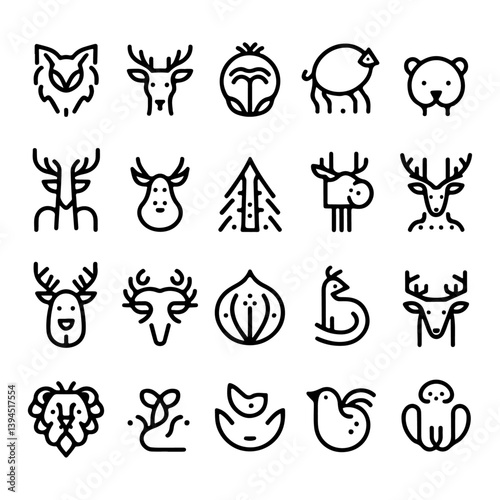 Set of Cute Animal Icons in Cartoon Style