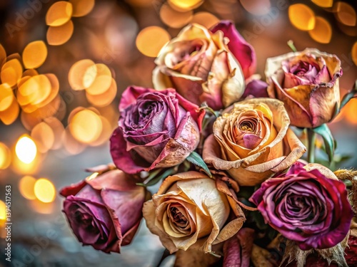 Obraz na płótnie A Stunning Macro CloseUp of a Withered Rose Bouquet Dried Floral Beauty for Desktop Wallpaper w salonie