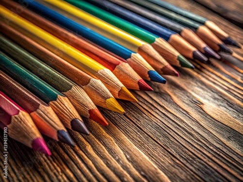 A CloseUp View of Sharp Wooden Pencils on a Rustic Wooden Surface Stationery Photography for Inspiration and Design