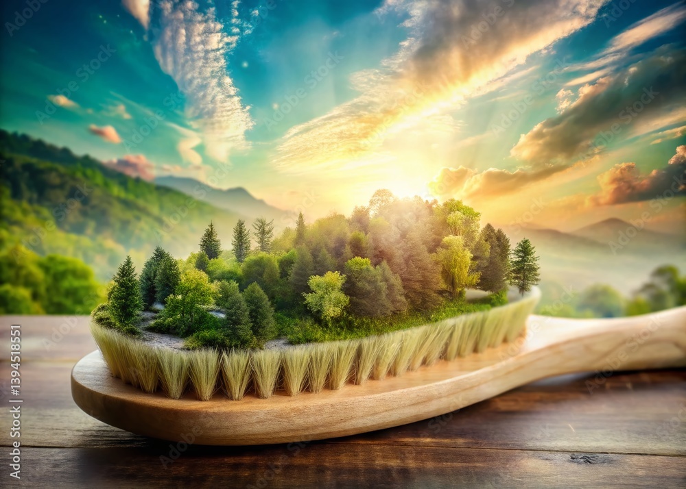 Experience Deep Relaxation with a Natural Wooden Massage Brush A Double Exposure of Wellness and Texture