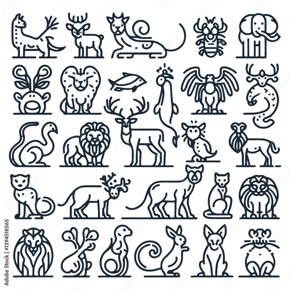 Obraz premium Seamless pattern of cute animals including cats, dogs, birds, and more in a playful cartoon style